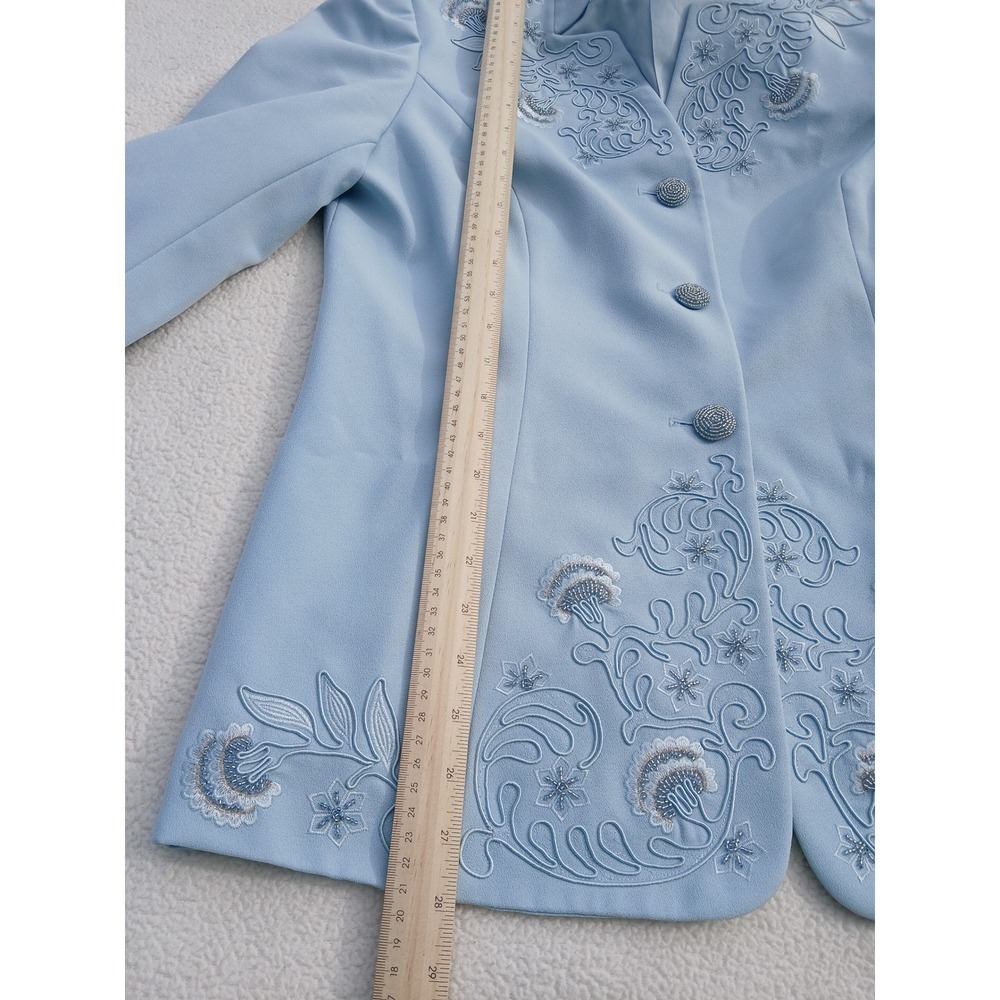 Emily Skirt Suit Set Womens 12 Blue Excellent Embroidered Sequin Vintage Style - Picture 4 of 10